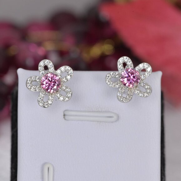 Certified 1ct Moissanite Pink Moissanite Earrings 925 Sterling - Picture 3 of 5